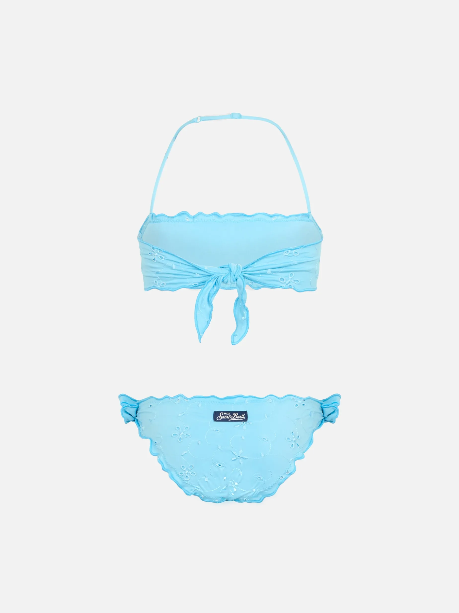 Klassischer Bandeau-Bikini für Mädchen Emy mit Sangallo-Spitzenstickerei