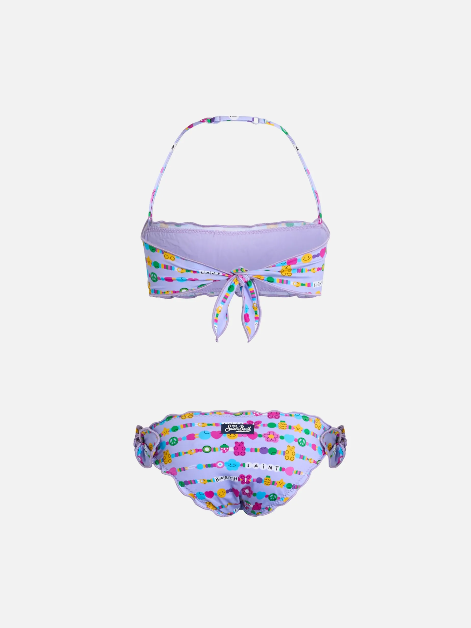 Klassischer Bandeau-Bikini für Mädchen Emy mit Armbänder-Aufdruck
