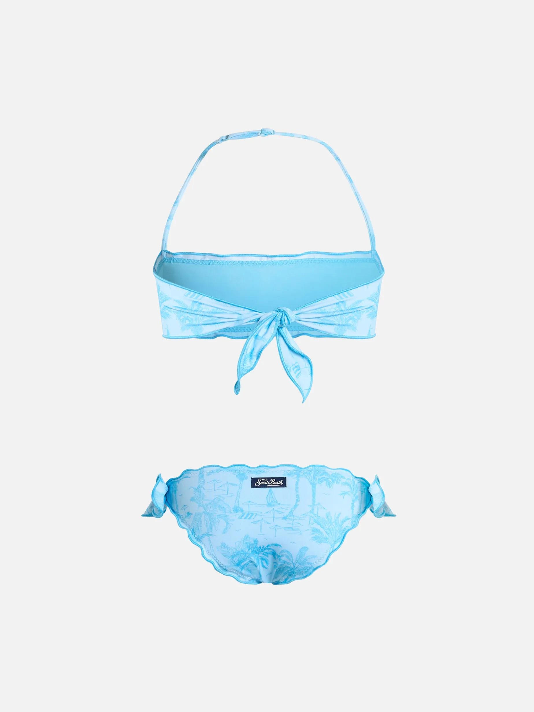 Klassischer Bandeau-Bikini für Mädchen Emy mit Toile de Jouy-Print