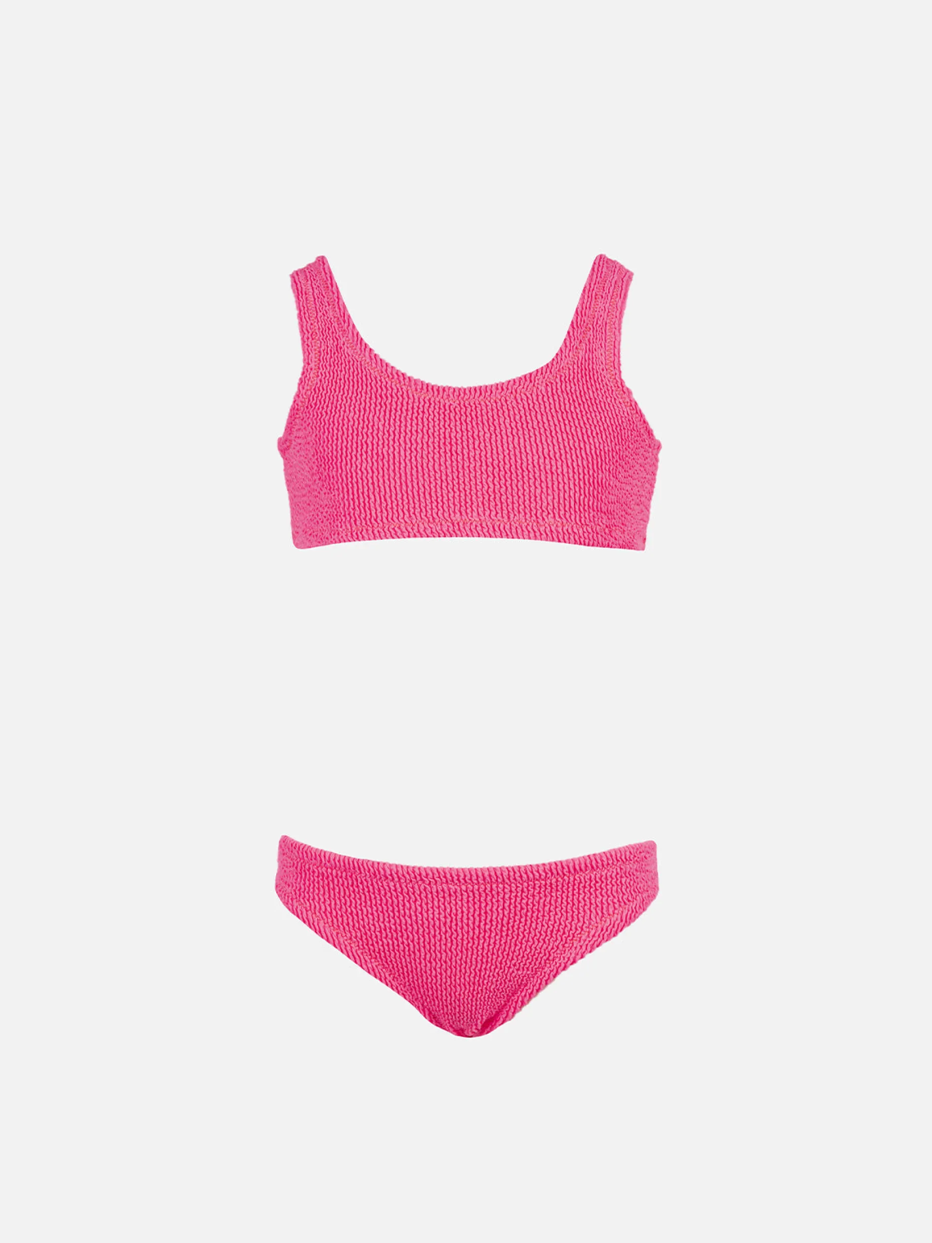 Klassischer Crinkle-Bikini für Mädchen in Neonrosa von Baker