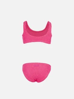 Klassischer Crinkle-Bikini für Mädchen in Neonrosa von Baker