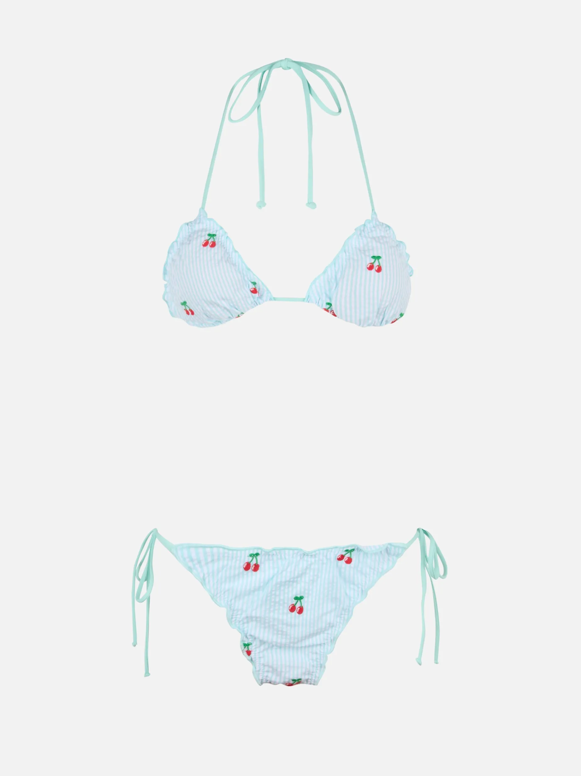 Klassischer Damen-Triangel-Bikini aus Seersucker Sagittarius Miami mit Aufnähern
