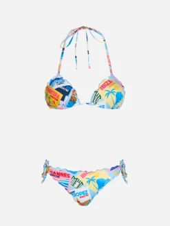 Klassischer Damen-Triangel-Bikini mit Postkartendruck Sarius