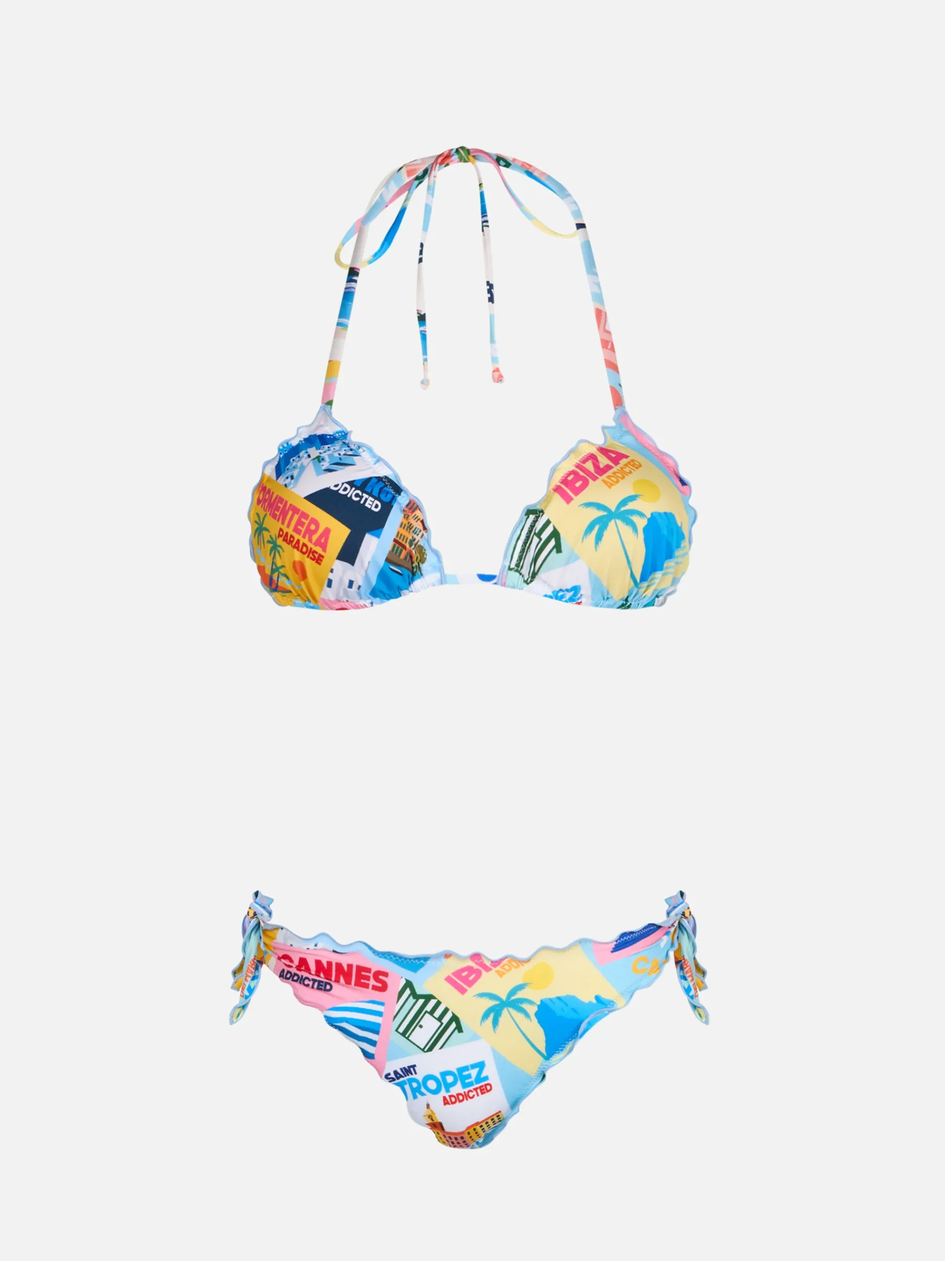 Klassischer Damen-Triangel-Bikini mit Postkartendruck Sarius