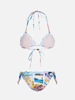 Klassischer Damen-Triangel-Bikini mit Postkartendruck Sarius