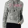 Kurz geschnittener Damen-Kapuzenpullover aus Strick mit Bandana-Print
