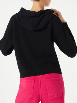 Kurz geschnittener Kapuzenpullover aus Strick mit St. Barth-Stickerei