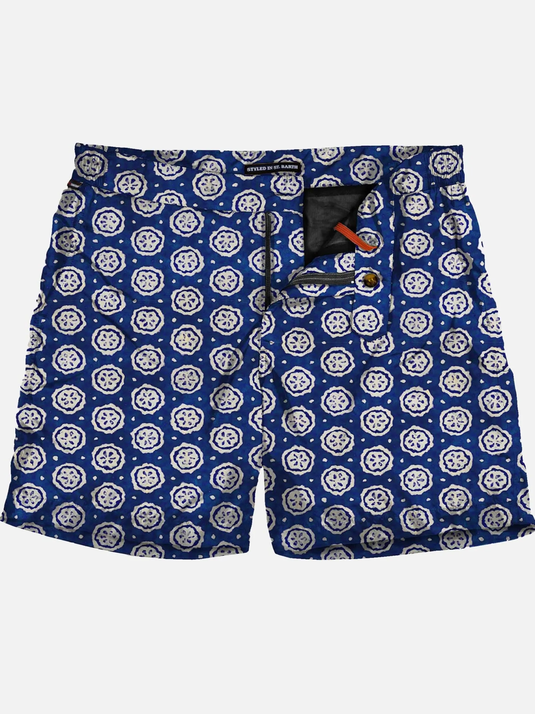 Kurze Herren-Badeshorts mit gefärbtem Aufdruck