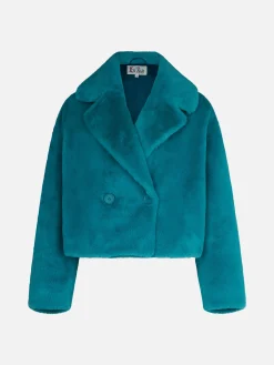 Kurze pelzige Damenjacke in Blaugrün