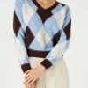 Kurzer Damenpullover mit Argyle-Muster