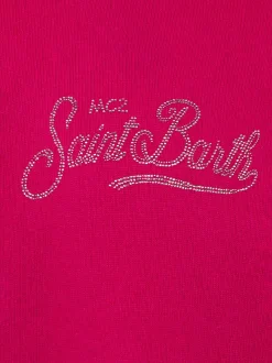 Kurzer Kapuzenpullover für Mädchen in Fuchsia mit Strasssteinen
