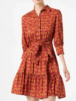Kurzes Baumwollkleid Daisi mit Animalier-Print und Stickereien