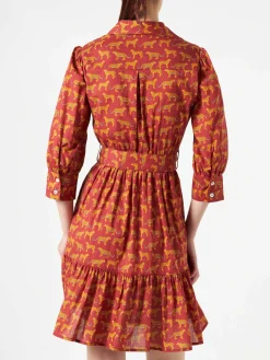Kurzes Baumwollkleid Daisi mit Animalier-Print und Stickereien