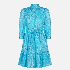 Kurzes Baumwollkleid Daisi mit Bandanna-Print und Stickereien