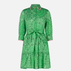 Kurzes Baumwollkleid Daisi mit Bandanna-Print und Stickereien