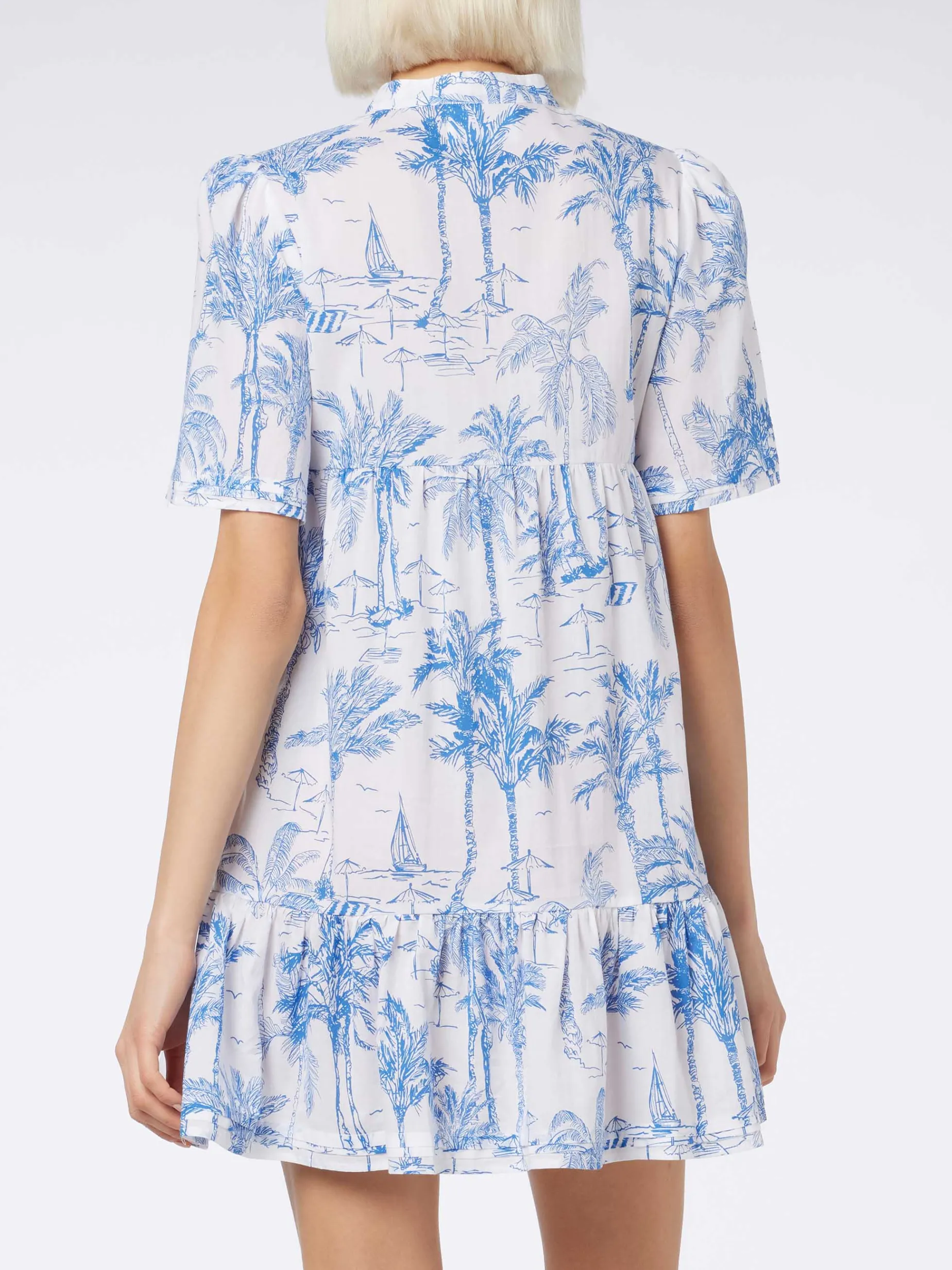 Kurzes Damenkleid aus Baumwoll-Voile Siara mit Toile de Jouy-Print