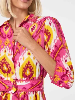 Kurzes Damenkleid aus Leinen Daisi mit Ikat-Print
