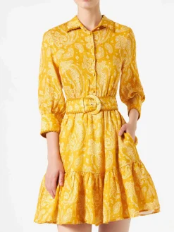 Kurzes Leinenkleid Daisi mit Paisley-Print