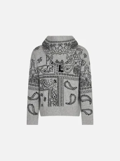 Kurzes Strick-Hoodie für Mädchen mit Bandana-Print