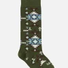 Lange Herrensocken mit beigem und blauem ethnischem Muster