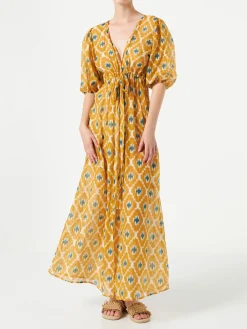 Langes Kleid Bliss aus Baumwolle und Seide mit geometrischem Print