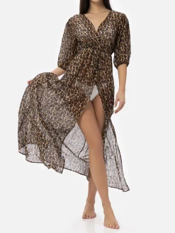 Langes Kleid Bliss aus Baumwolle und Seide mit Animalier-Print