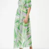 Langes Kleid Bliss aus Baumwolle und Seide mit Palmenprint