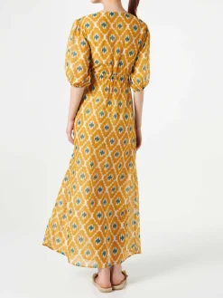 Langes Kleid Bliss aus Baumwolle und Seide mit geometrischem Print