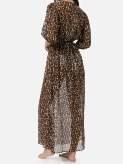 Langes Kleid Bliss aus Baumwolle und Seide mit Animalier-Print