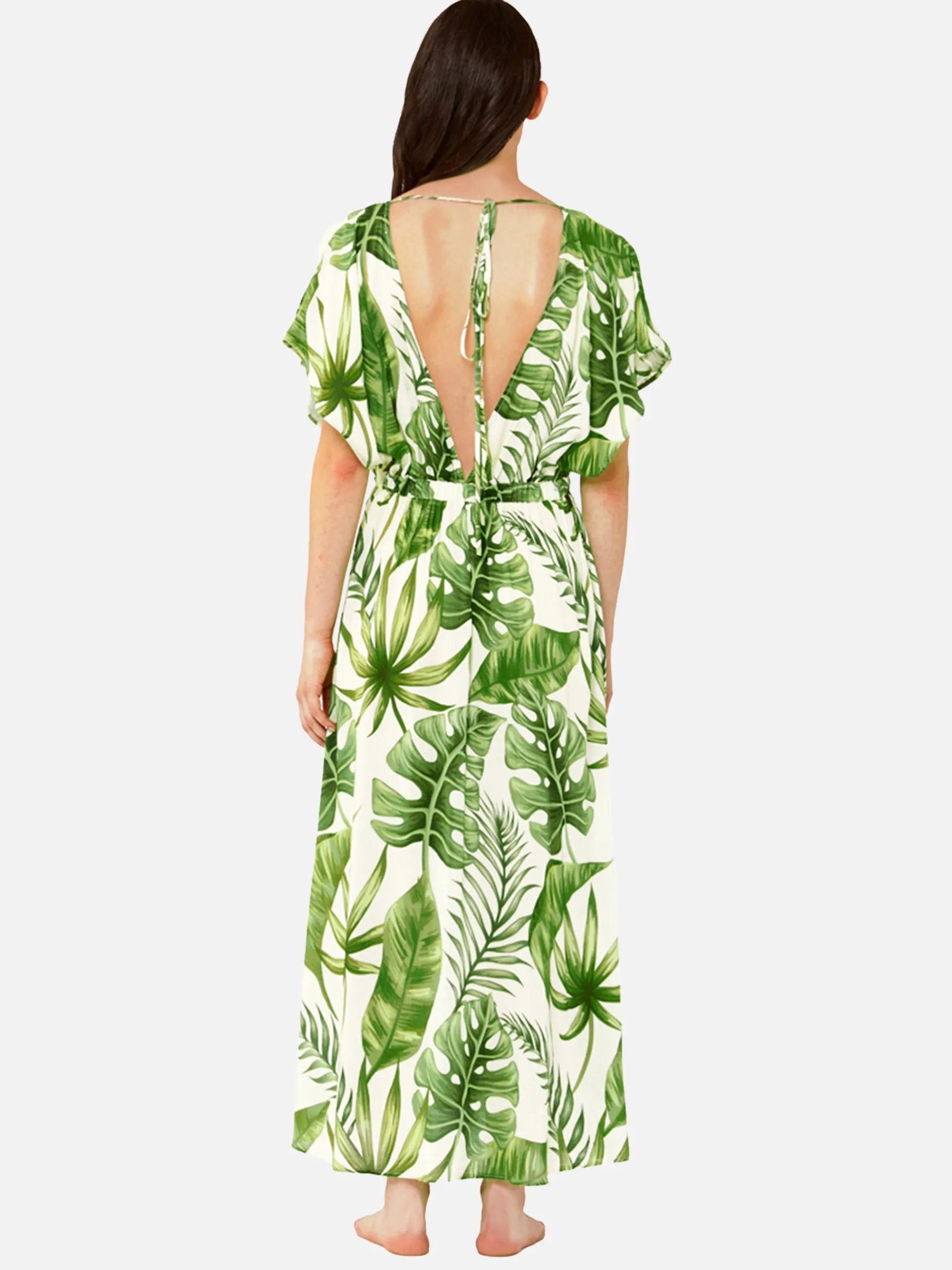 Langes Kleid mit tropischem Blätter-Print