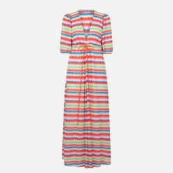 Langes Strandkleid Bliss aus Chevron-Raschelstrick mit Streifenmuster