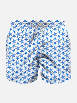 Leichte Jungen-Badeshorts mit Mikro-Seestern-Allover-Print