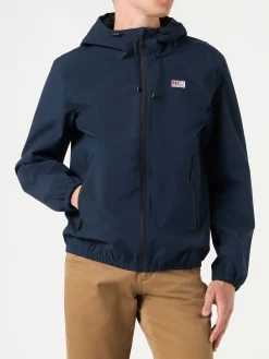 Leichte marineblaue Herren-Windjacke mit Kapuze