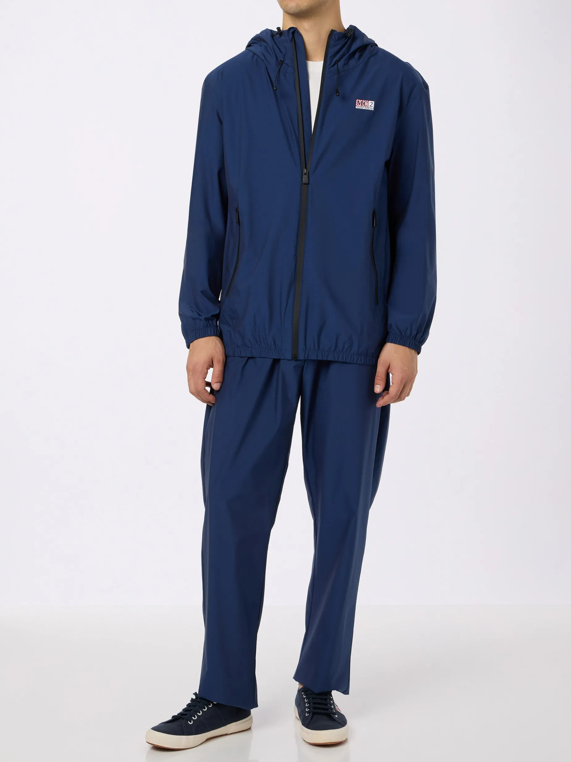 Leichte Windjacke aus marineblauem Stoff mit Kapuze für Herren Sloop
