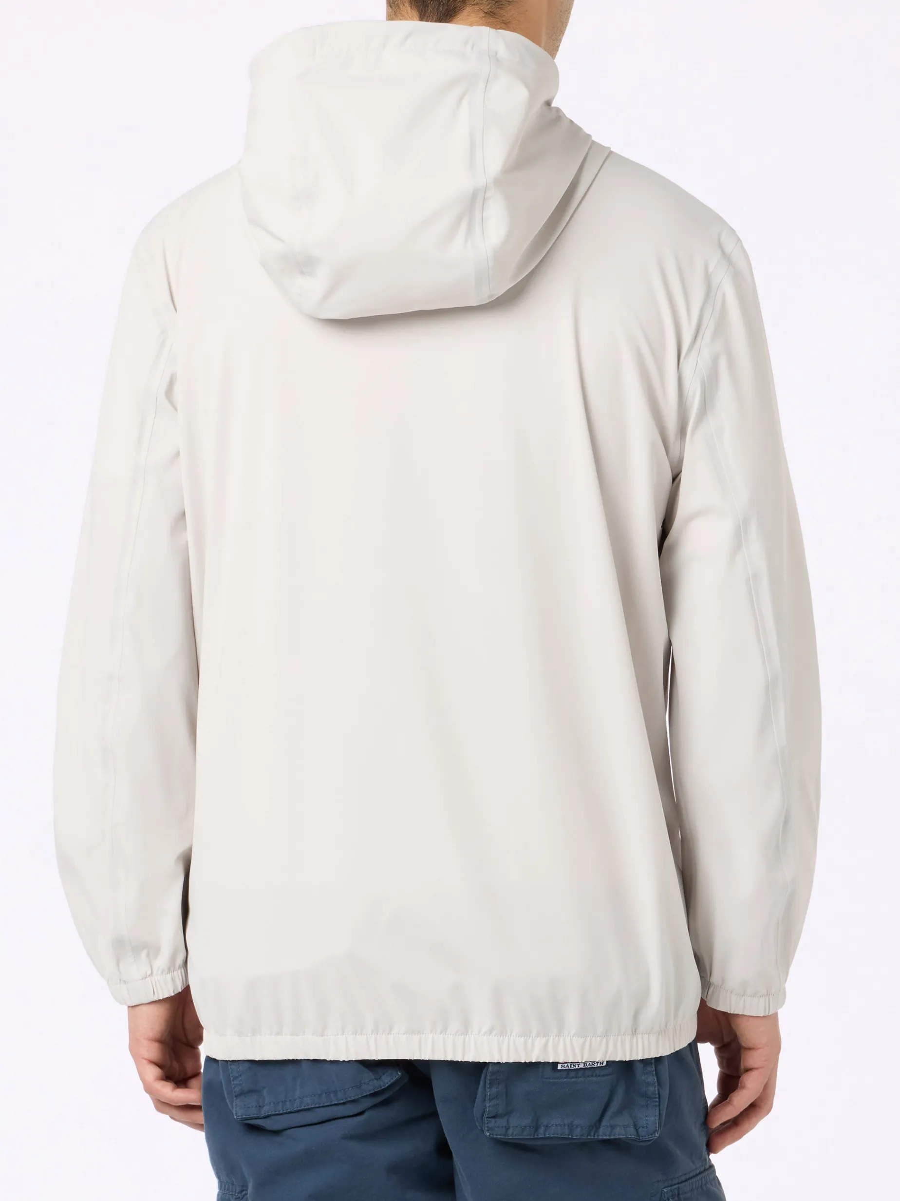 Leichte Windjacke für Herren aus eisweißem Stoff mit Kapuze Sloop