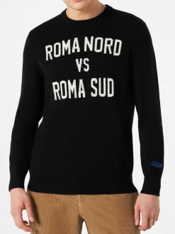 Leichter Herrenpullover Roma Nord vs. Roma Sud mit Jacquard-Aufdruck