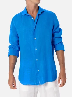 Leinenhemd Pamplona für Herren in Aquarellblau