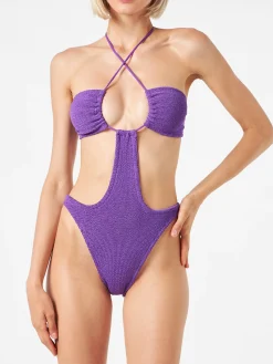 Lila Crinkle-Trikini-Badeanzug