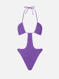 Lila Crinkle-Trikini-Badeanzug