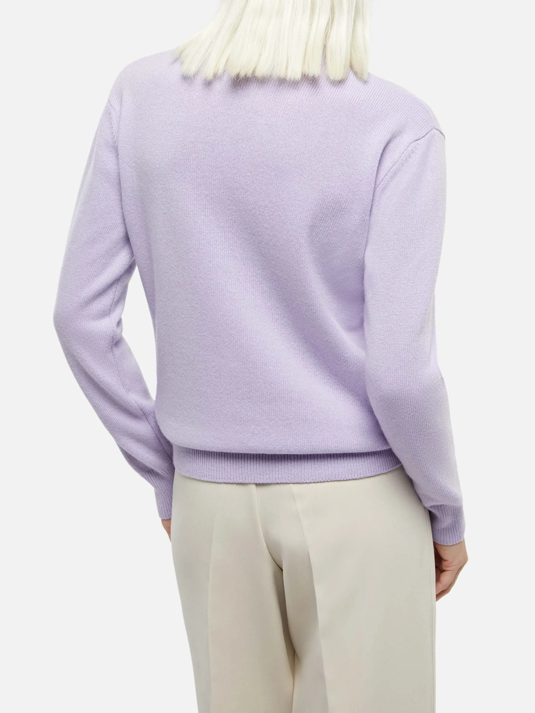 Lila Damenpullover New Queen mit Dolcemente Complicata-Print