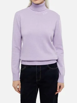 Lila Rollkragenpullover für Damen Moody