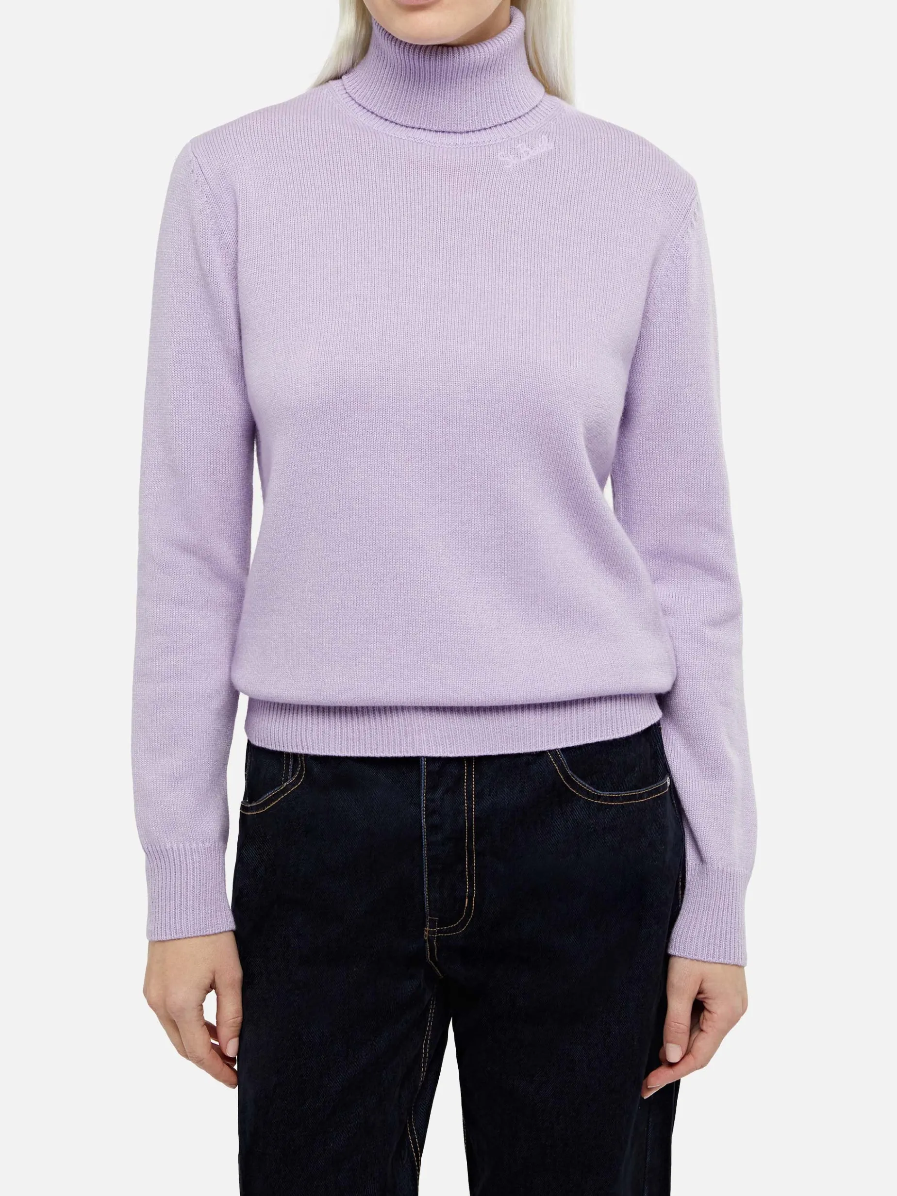 Lila Rollkragenpullover für Damen Moody