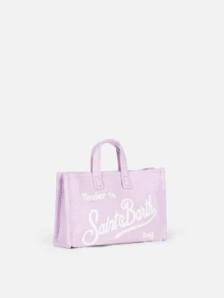 Lilafarbene Handytasche aus Baumwollstoff mit Waffelmuster