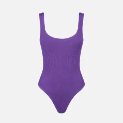 Lilafarbener Crinkle-Badeanzug für Damen