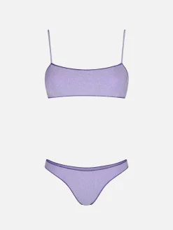 Lilafarbener Damen-Bralette-Bikini aus Lurex Sadie Naomi