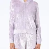 Lilafarbener Kapuzenpullover aus Chenille mit Reißverschluss für Damen Jasmine