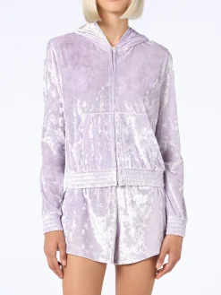 Lilafarbener Kapuzenpullover aus Chenille mit Reißverschluss für Damen Jasmine
