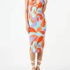 Longuette-Kleid mit Cut-out und Wellenprint Farah