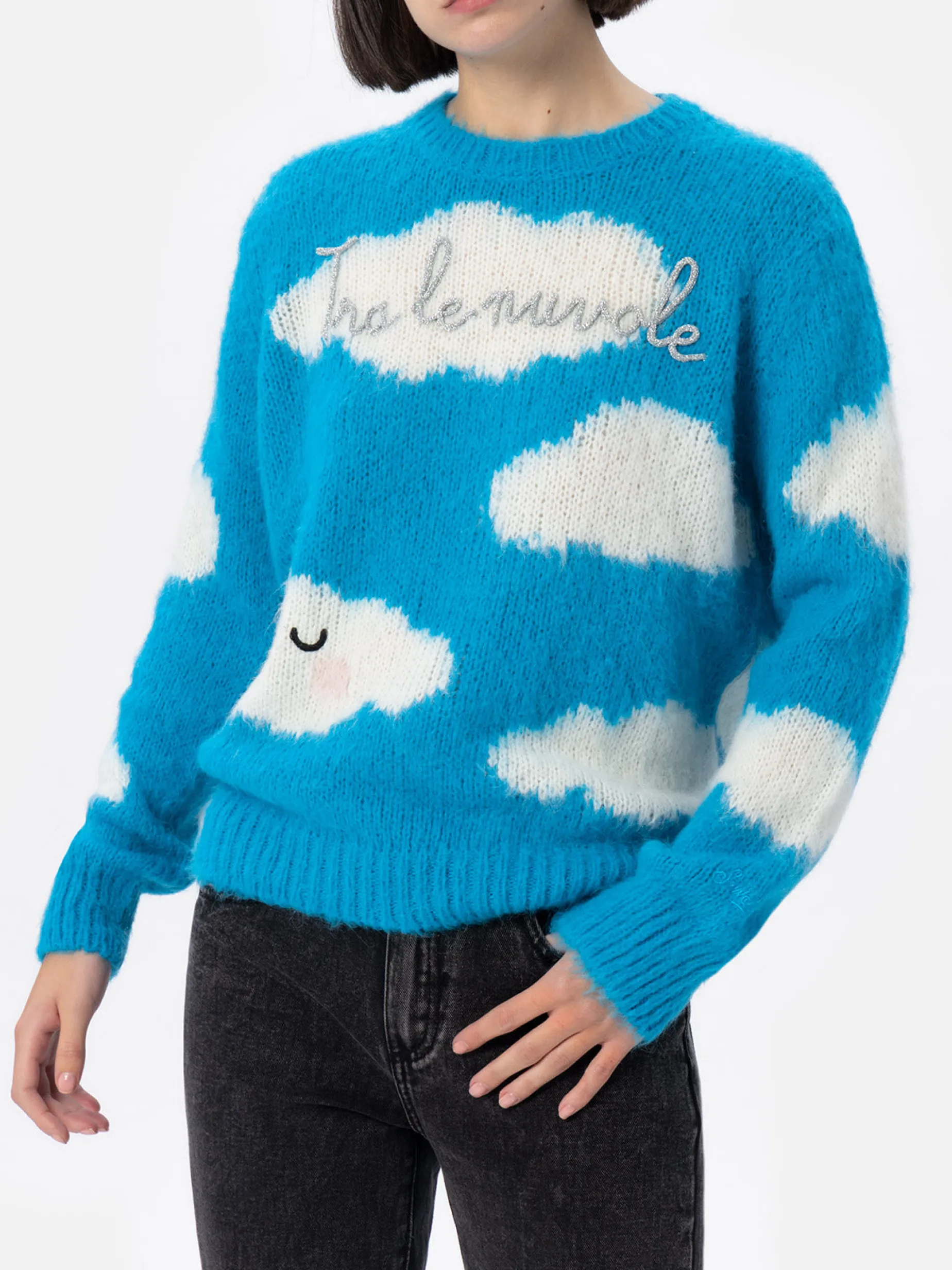 Maglione da donna in misto alpaca Queen con ricamo Tra le Nuvole