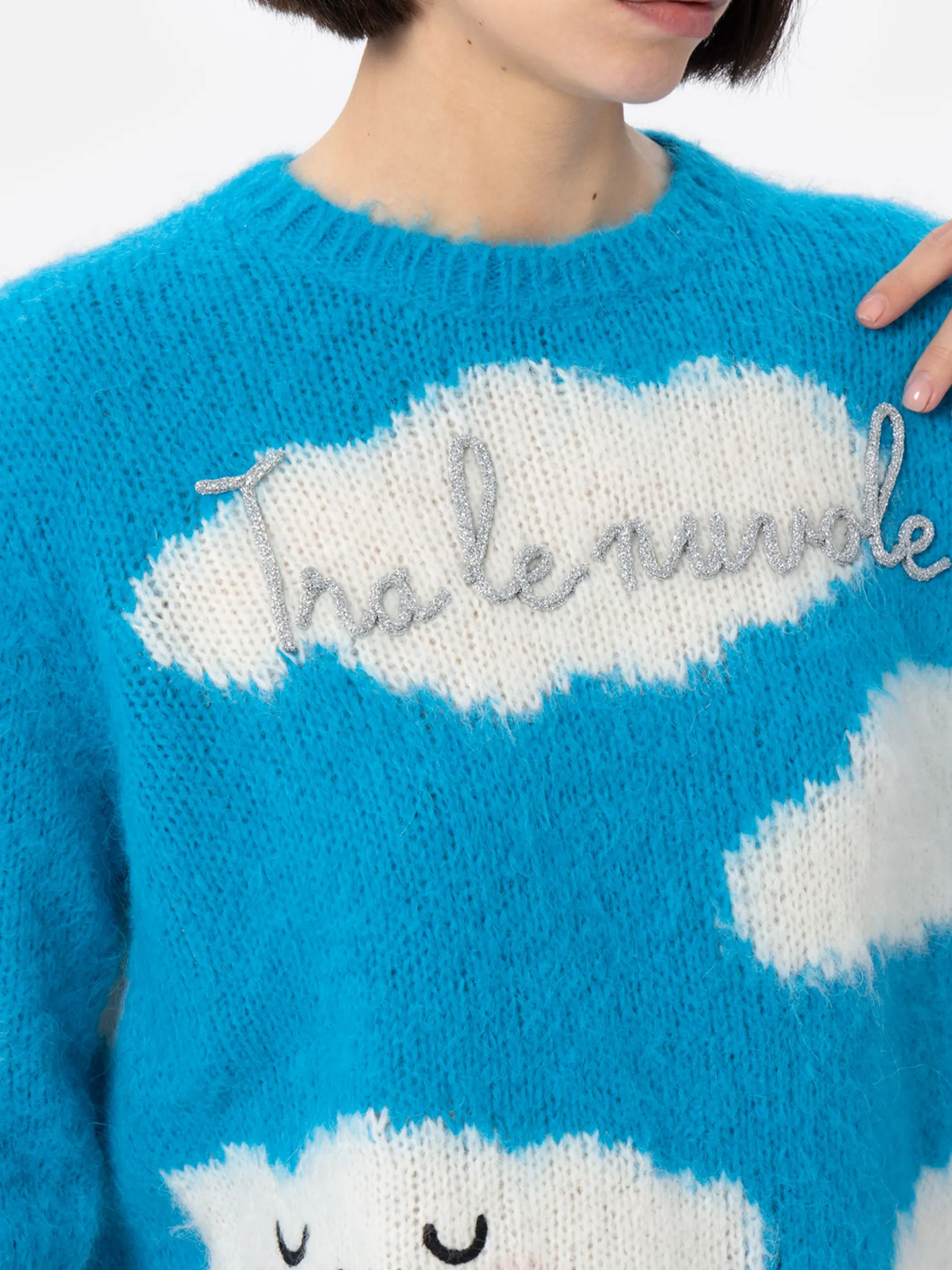 Maglione da donna in misto alpaca Queen con ricamo Tra le Nuvole